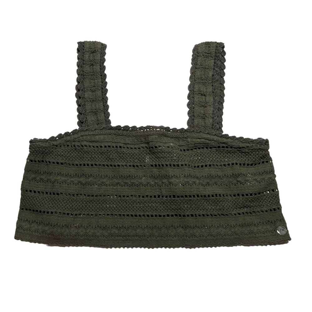 aerie crochet knit olive cropped tank top size medium